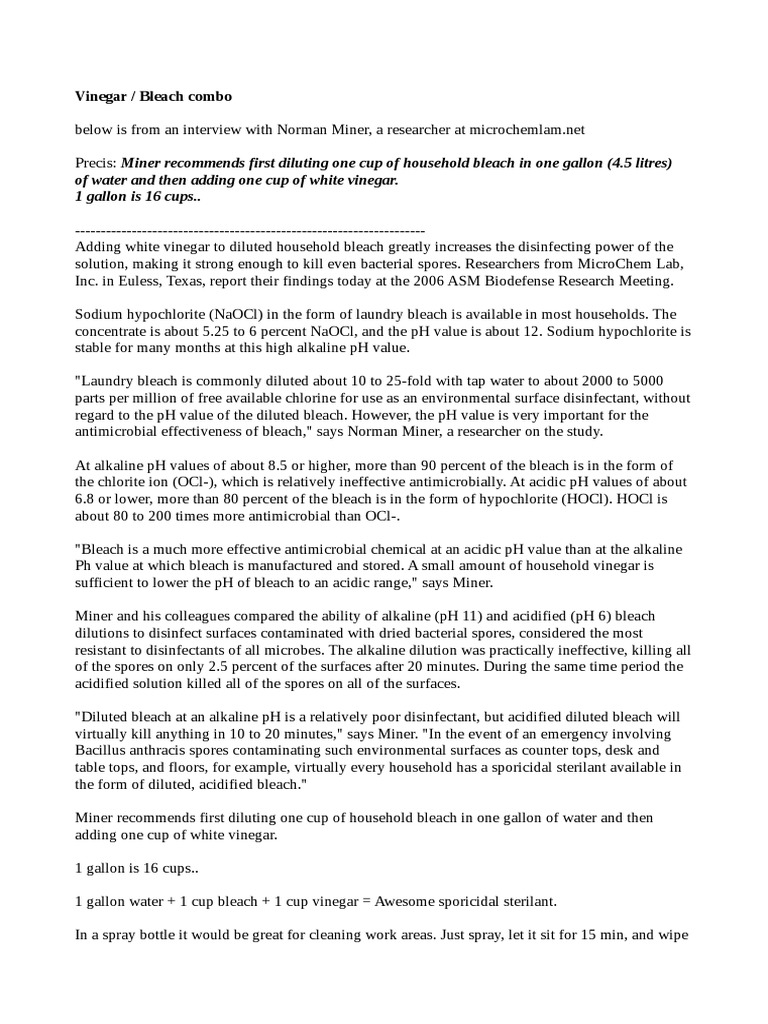 Vinegar Bleach Combo PDF Disinfectant Physical Sciences