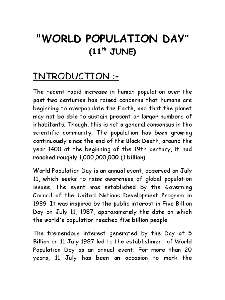 World Population Day PDF Human Overpopulation World Population
