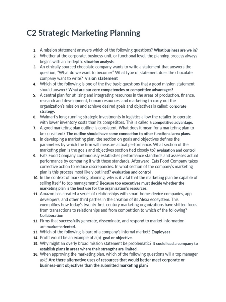 C2 Strategic Marketing Planning Overview | PDF | Marketing | Marketing ...