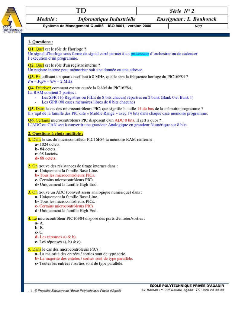 TD 2 II - Corrigé | PDF | Microcontrôleur | Informatique