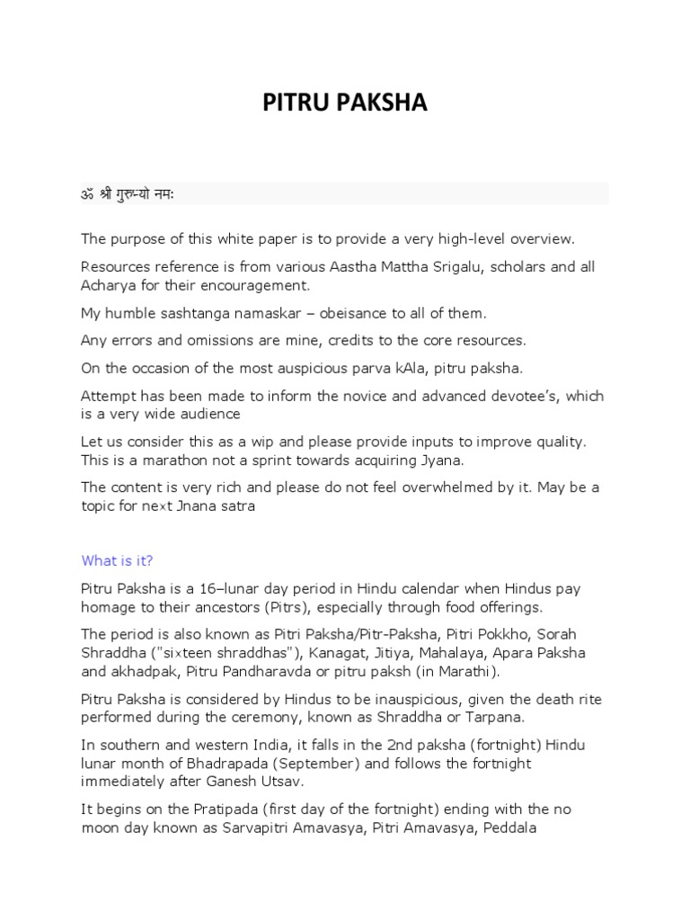 Pitru Paksha Download Free PDF Indian Religions Hindu Mythology