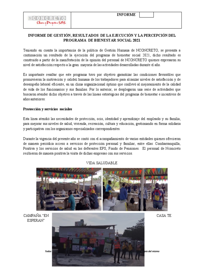 00-30-12-21 Informe de Gestion Bienestar Social | PDF | Trabajo Social