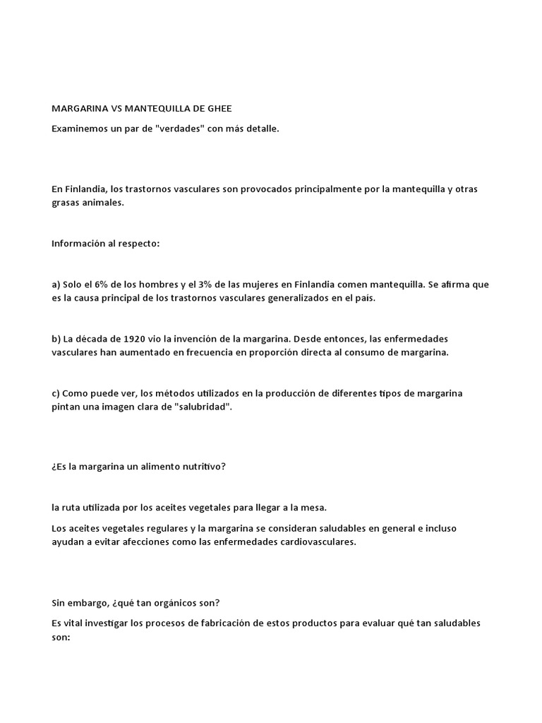 Margarine VS. GHEE BUTTER EN ESPANOL) PDF Mantequilla Margarina