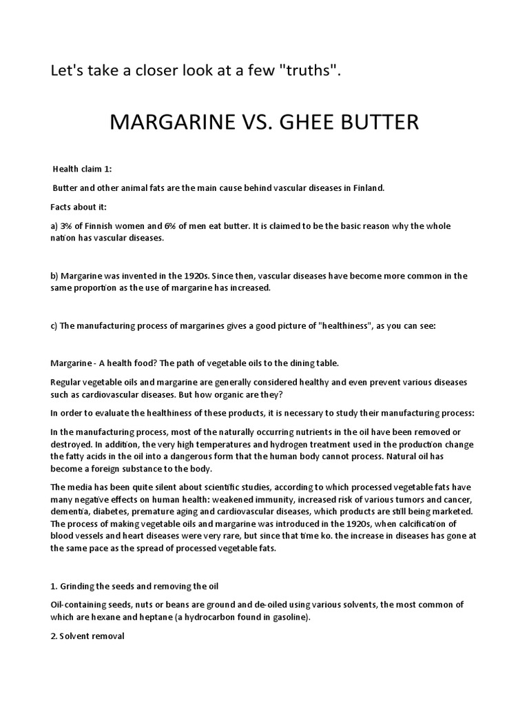 Margarine VS. GHEE BUTTER PDF Margarine Ayurveda
