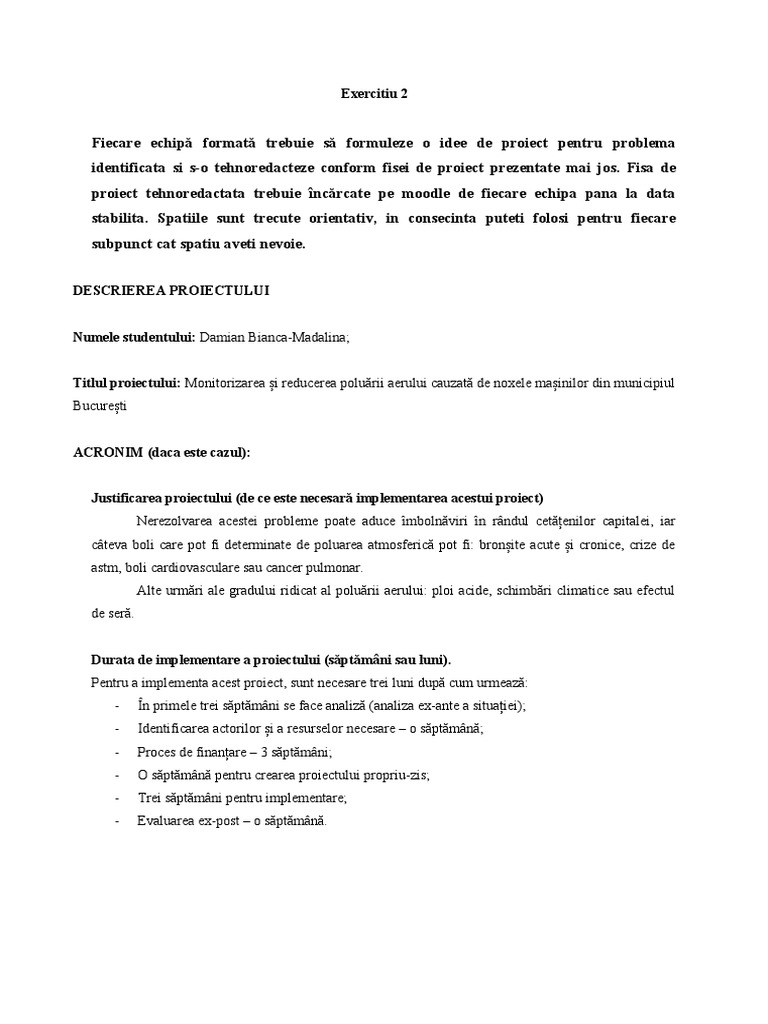 Exercitiu 2 Fisa de Proiect 2 | PDF