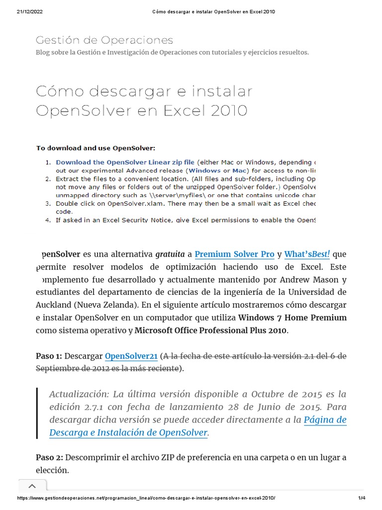 Instalar OpenSolver en Excel 2010 | PDF | Microsoft Excel | Archivo de ...