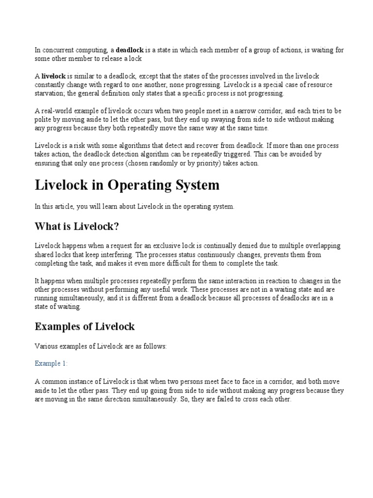 Understanding Livelock in Operating Systems | PDF | Computing ...