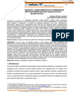 Introdução À Pesquisa - Características e Diferenças Teórico-Conceituais Entre Estudo Qualitativo e Quantitativo