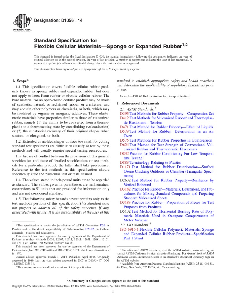 D1056-14 - Standard Specification For Flexible Cellular Materials ...