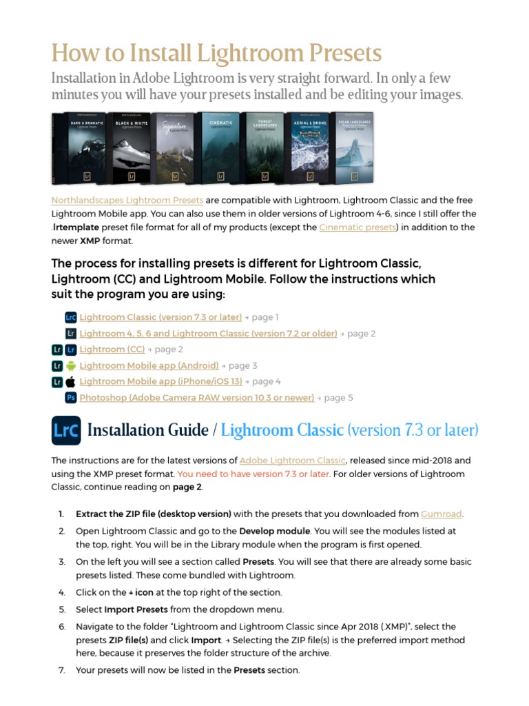 Lightroom Presets Installation Guide PDF Adobe Ios