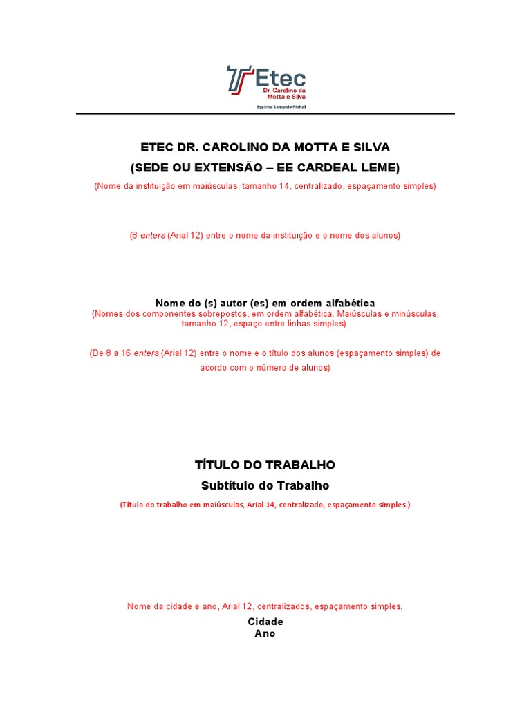 Modelo Do TCC Da Etec Dcms | PDF | Citação | Caixa alta e caixa baixa
