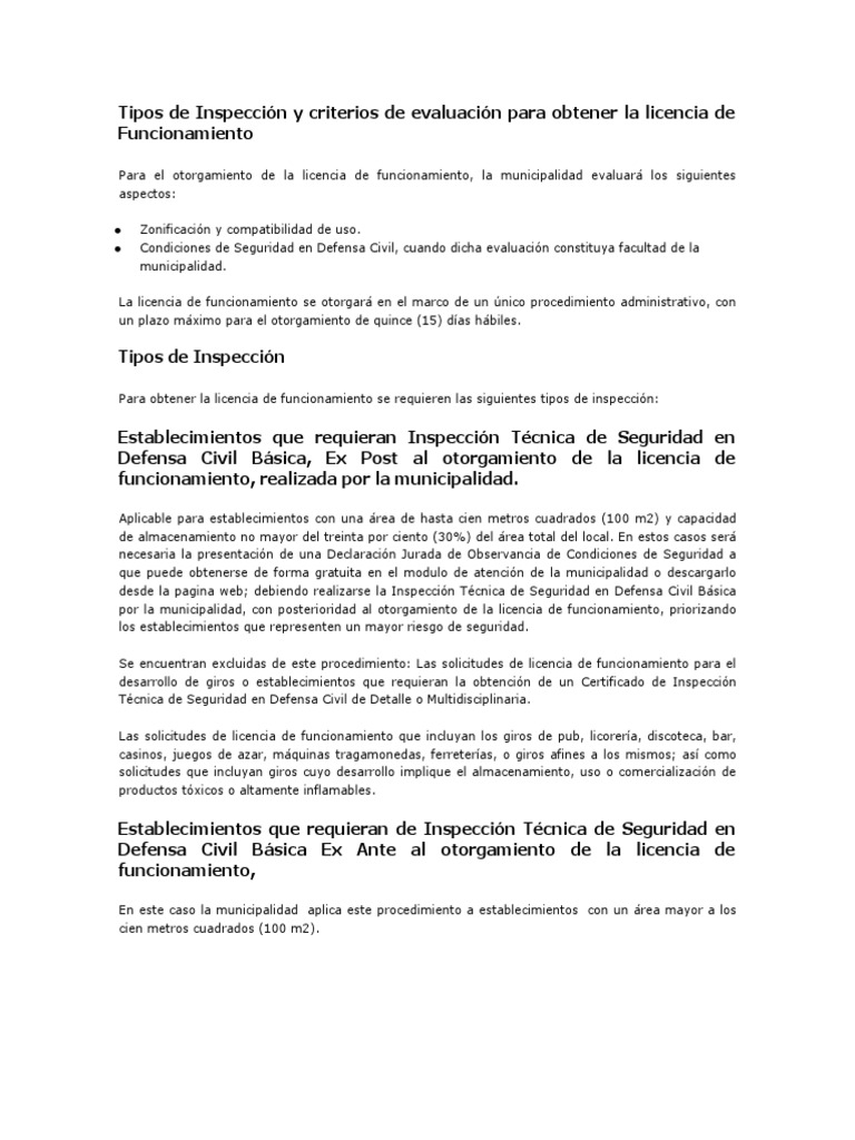 Tipos de Inspección para Licencia de Funcionamiento | PDF | Informática ...