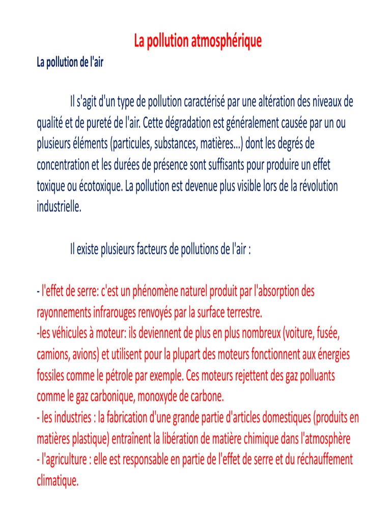 Causes et effets de la pollution de l'air | PDF | Pollution de l'air ...