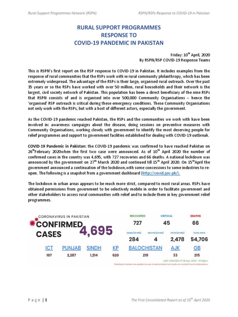 RSP Response To Covid 19 Pandemic in Pakistan | PDF | Social Science