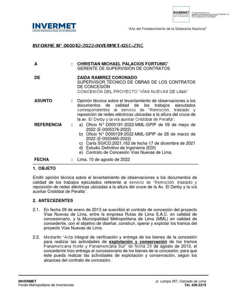 Informe N 000042-2022-INVERMET-GSC-ZRC | PDF | Topografía | Lima