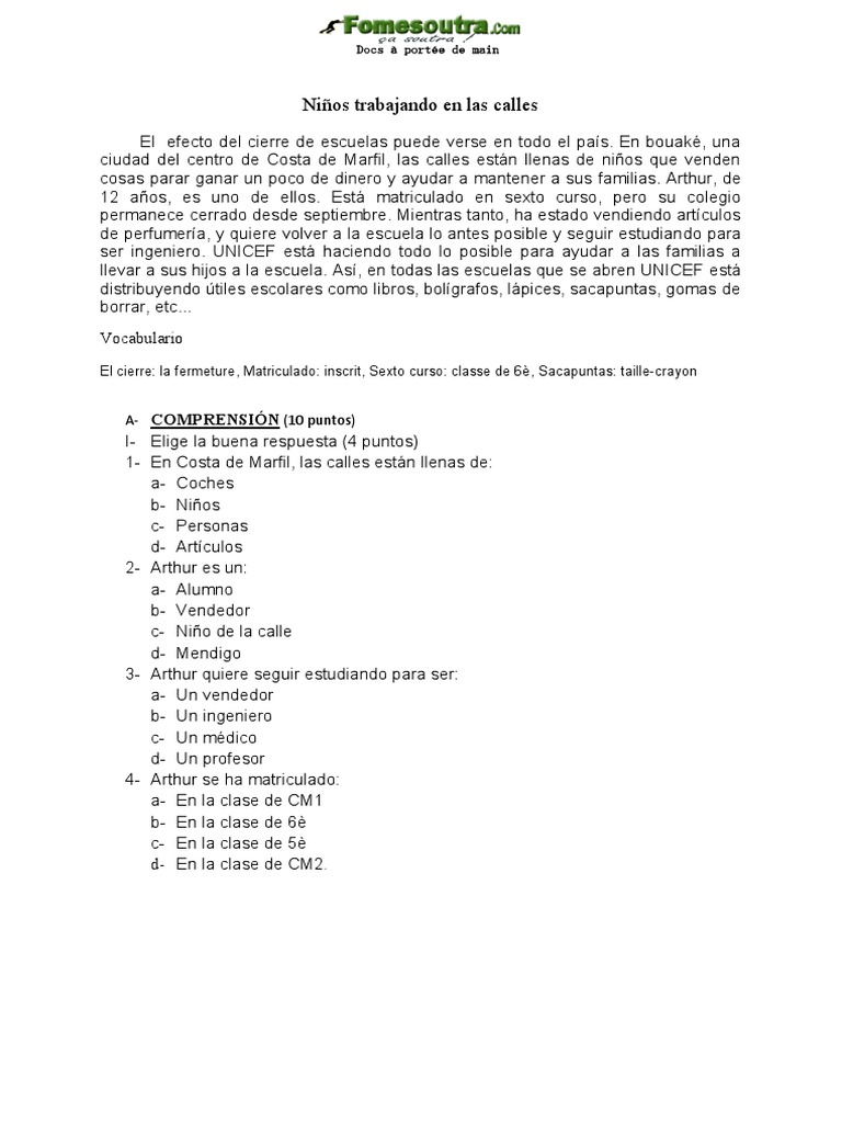 comment présenter un texte en espagnol niveau 3e