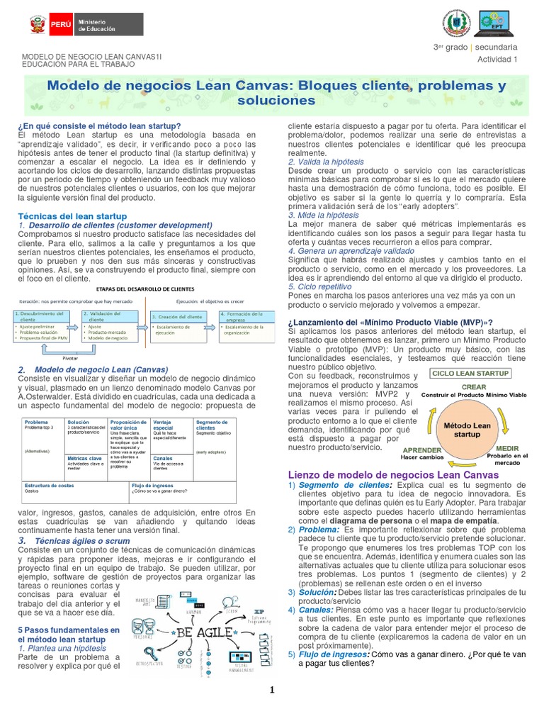Lean Canvas en Educación Secundaria | PDF | Lean Startup | Empresa de ...