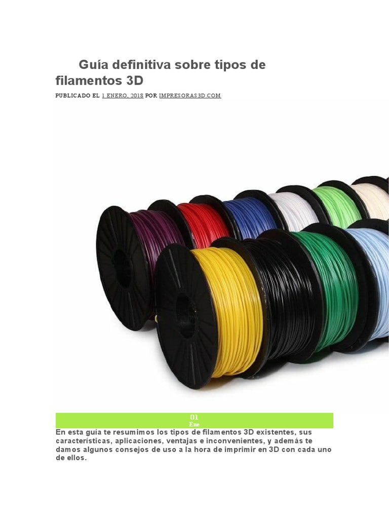 Guía Definitiva Sobre Tipos de Filamentos 3D | PDF | Impresión 3d ...