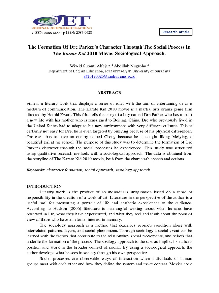 Dre Parker's Character Formation in Karate Kid | PDF | Sociology ...