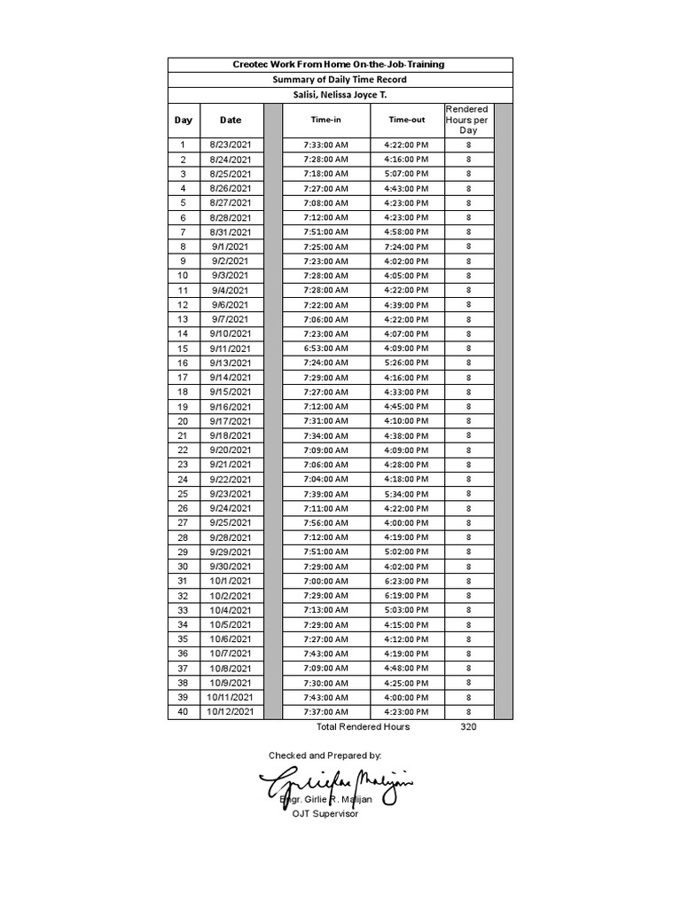Summary of Daily Time Record PDF