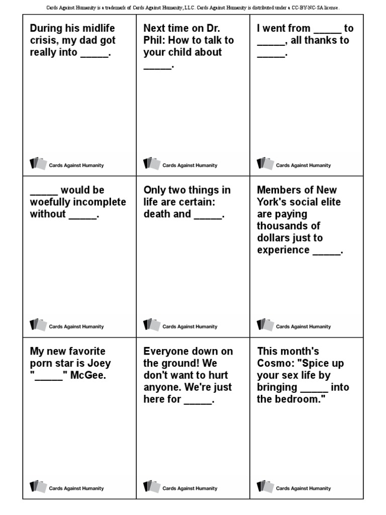 CAH - 2st Expansion ALL CARDS (100 Cards) (BLACK CARDS - INVERTED ...