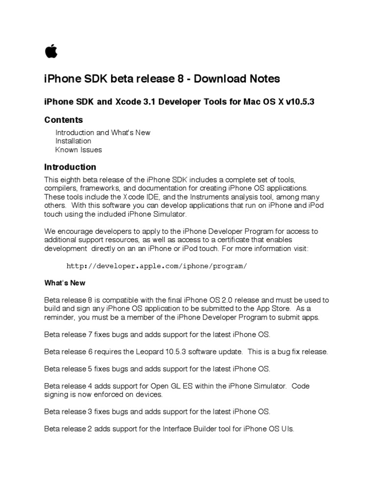 Iphone SDK Beta Release 8 - Download Notes: Iphone SDK and Xcode 3.1 ...