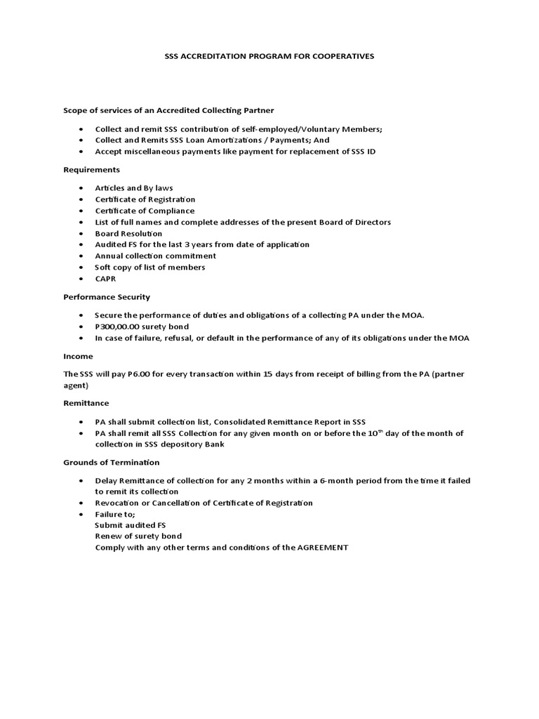 SSS Accreditation for Cooperatives | PDF