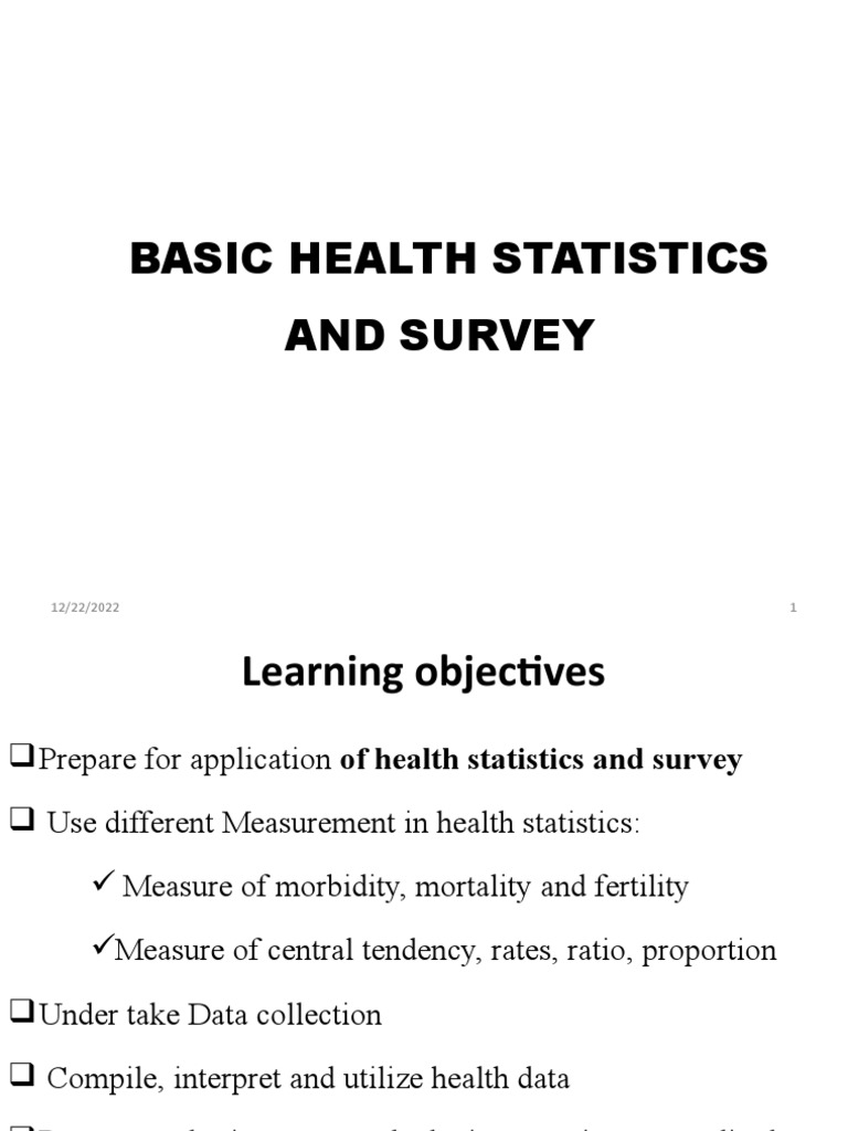 Understanding Basic Health Statistics and Surveys Measures of
