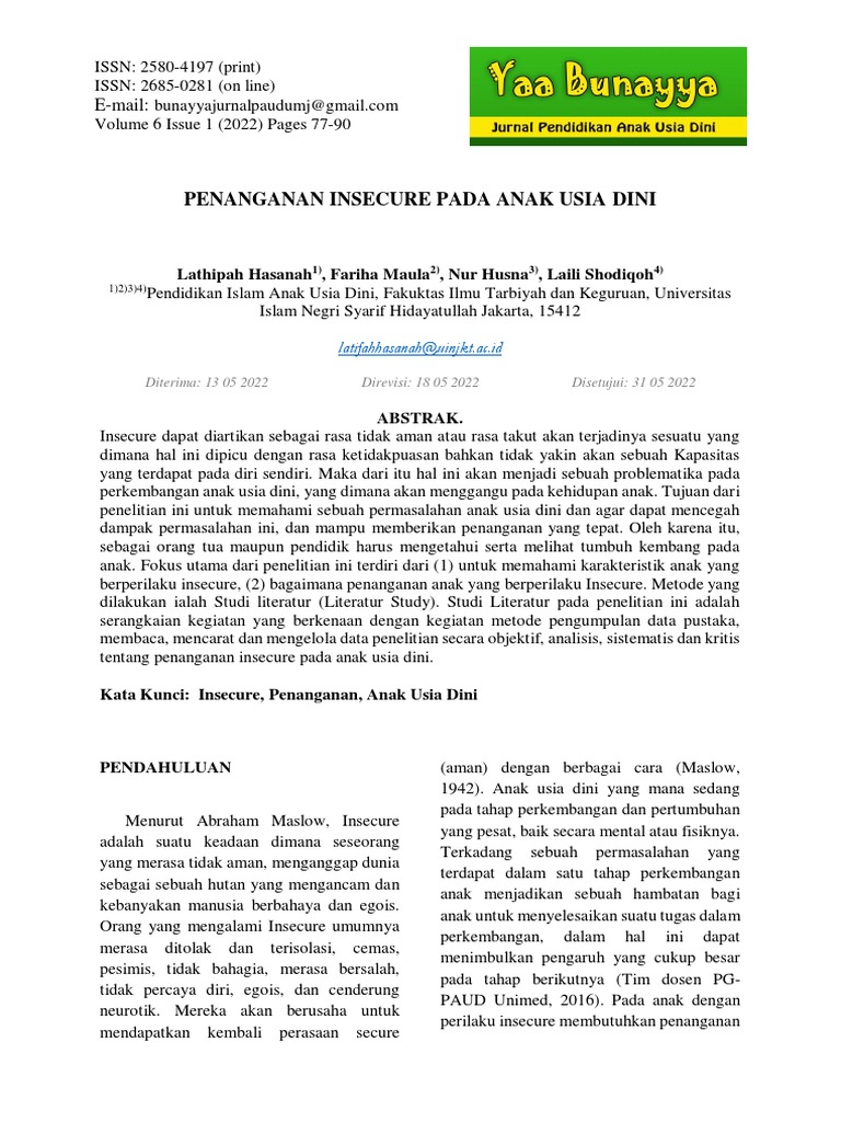 Penanganan Insecure Anak Usia Dini | PDF | Kesehatan Holistik