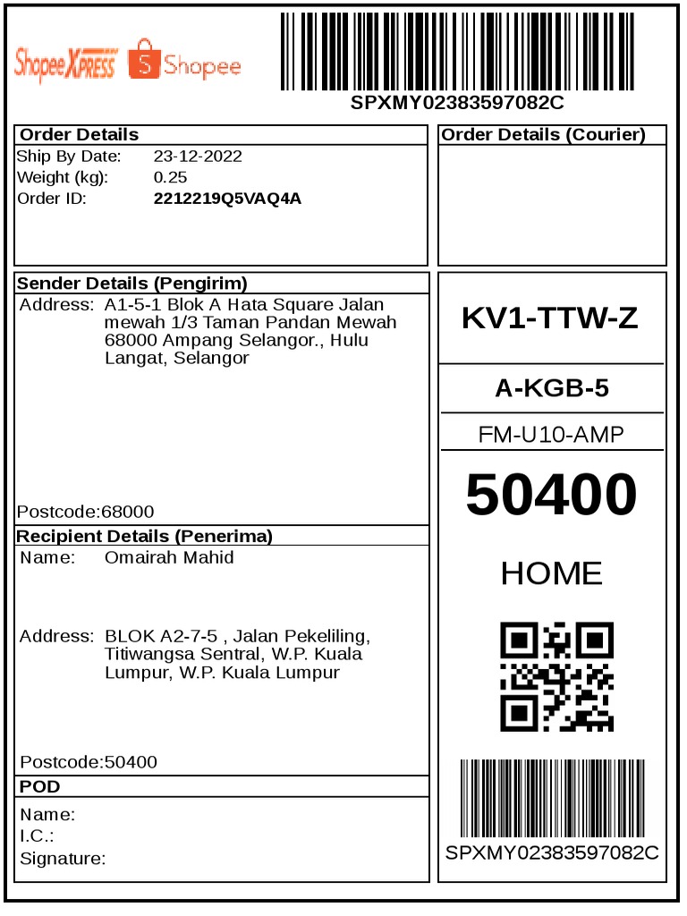Kuala Lumpur Shopee Address Format | PDF
