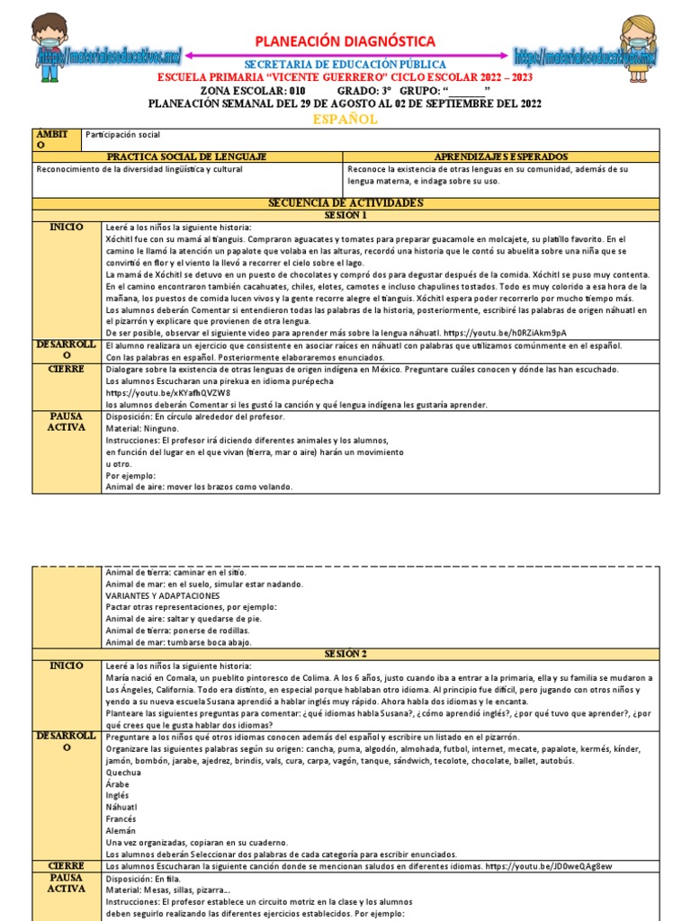 Planeacion 3 Er Grado Semana 01 | PDF | Educación primaria | Evaluación