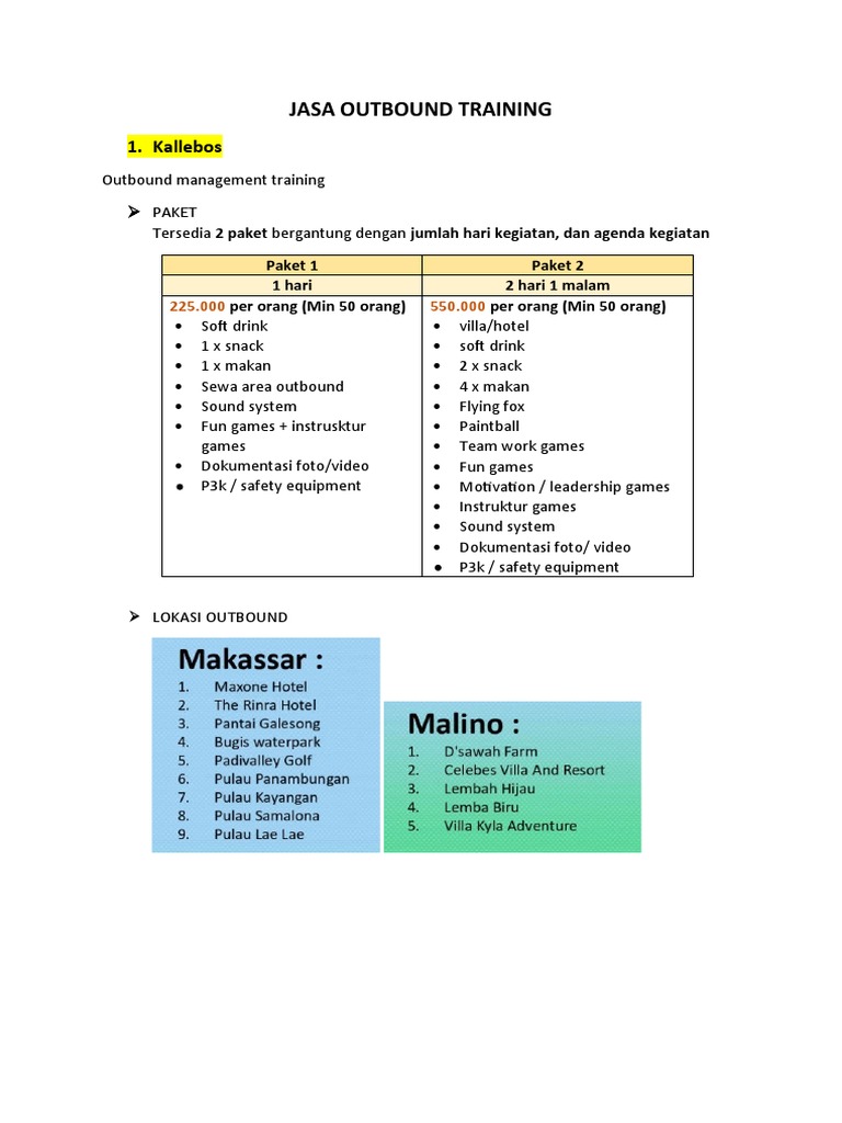 Paket Jasa Outbound Training Terjangkau | PDF