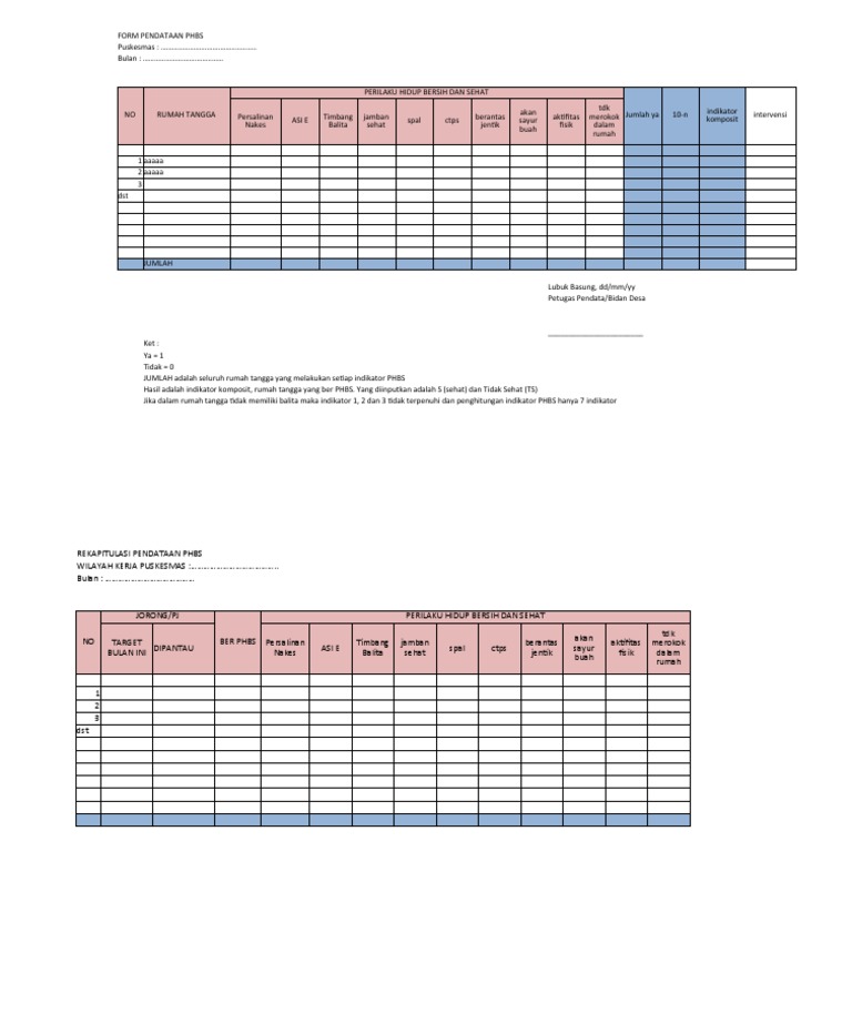 Formulir Pendataan PHBS Rumah Tangga | PDF