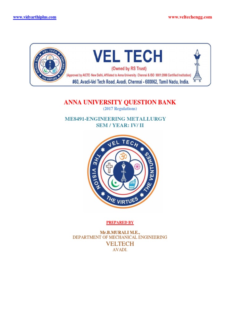 Me8491 Engineering Metallurgy Question Bank Pdf Fracture Strength