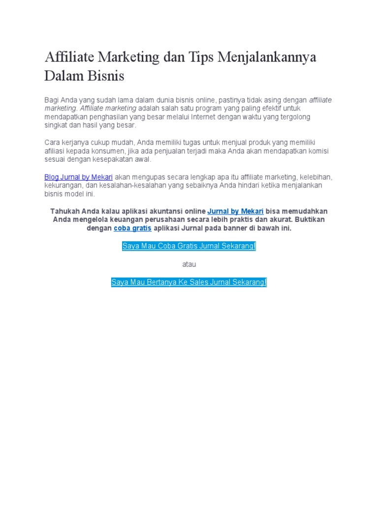 Bisnis sampingan modal kecil affiliate marketing