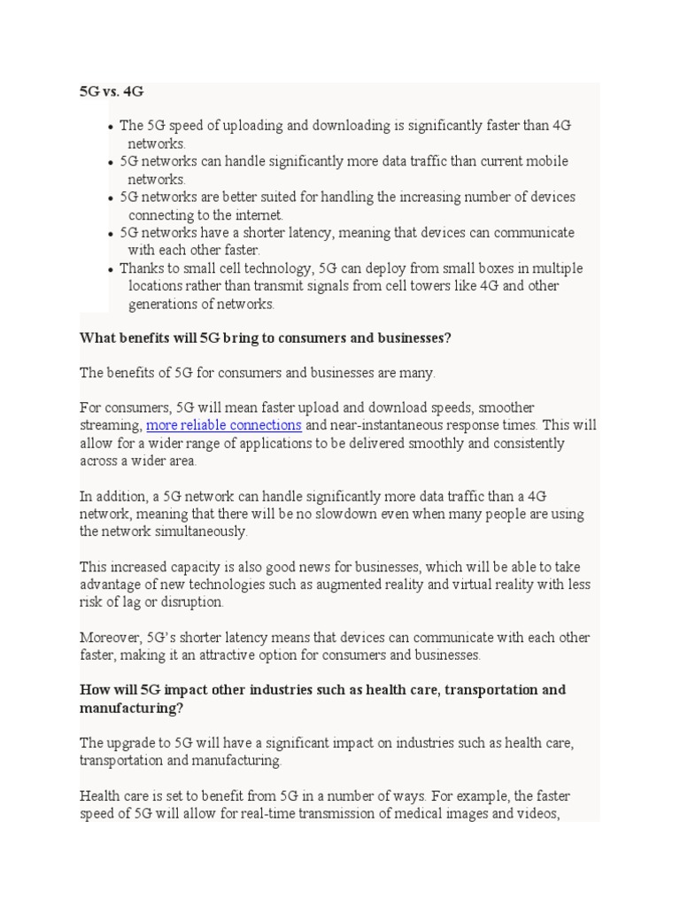 5G vs. 4G: More Reliable Connections | PDF | Computer Network | 4 G