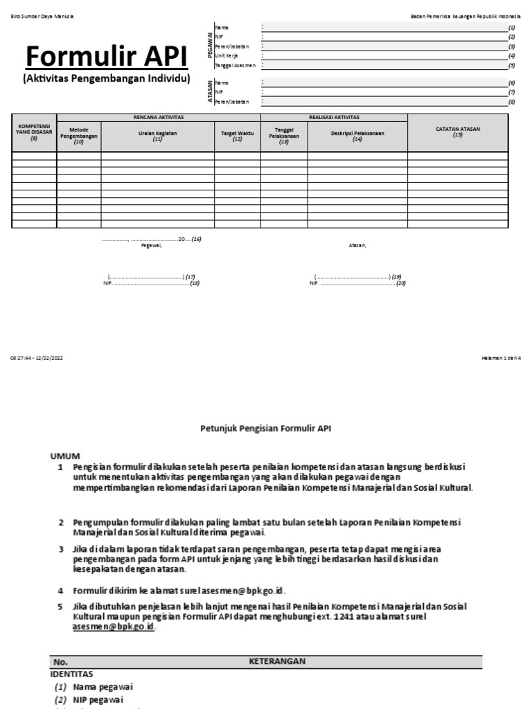 Formulir Pengembangan Pegawai BPK RI | PDF