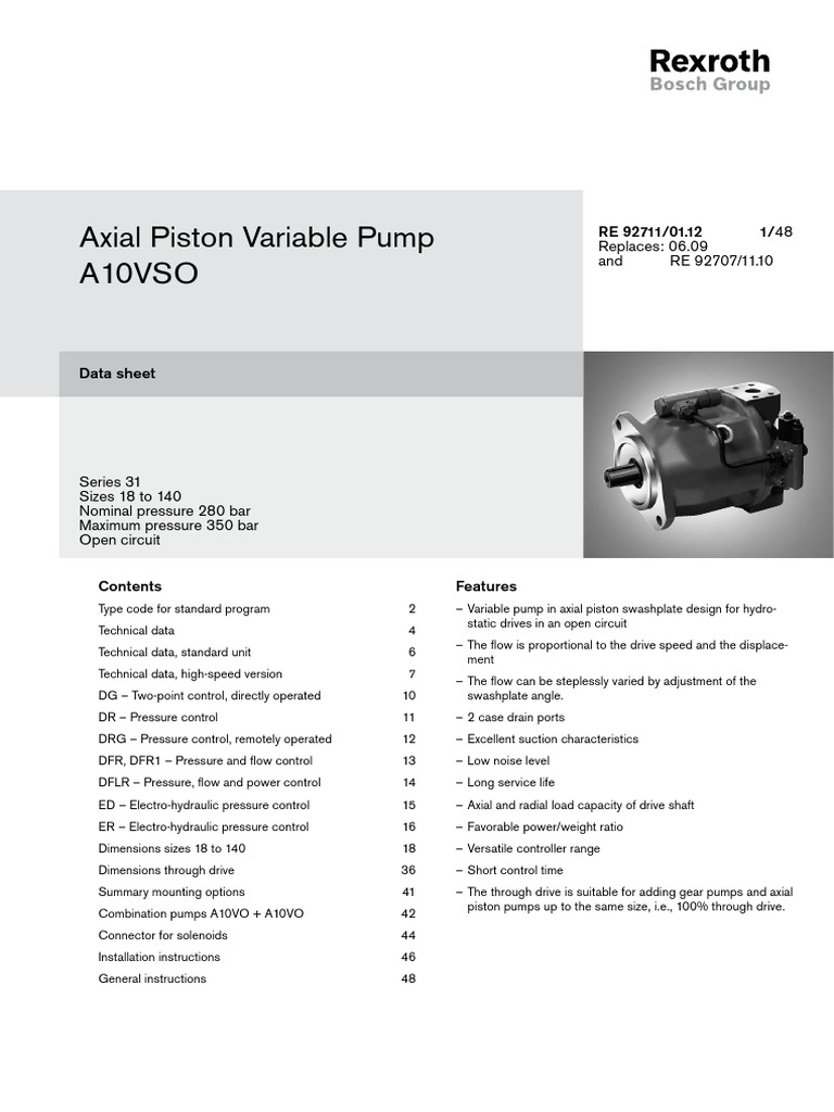 A10VSO Series 31 Pump Data Sheet | PDF | Pump | Viscosity