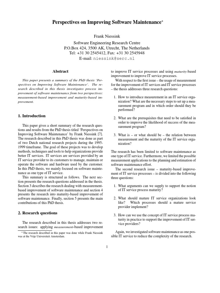 Perspectives On Improving Software Maintenance | PDF | Science And ...