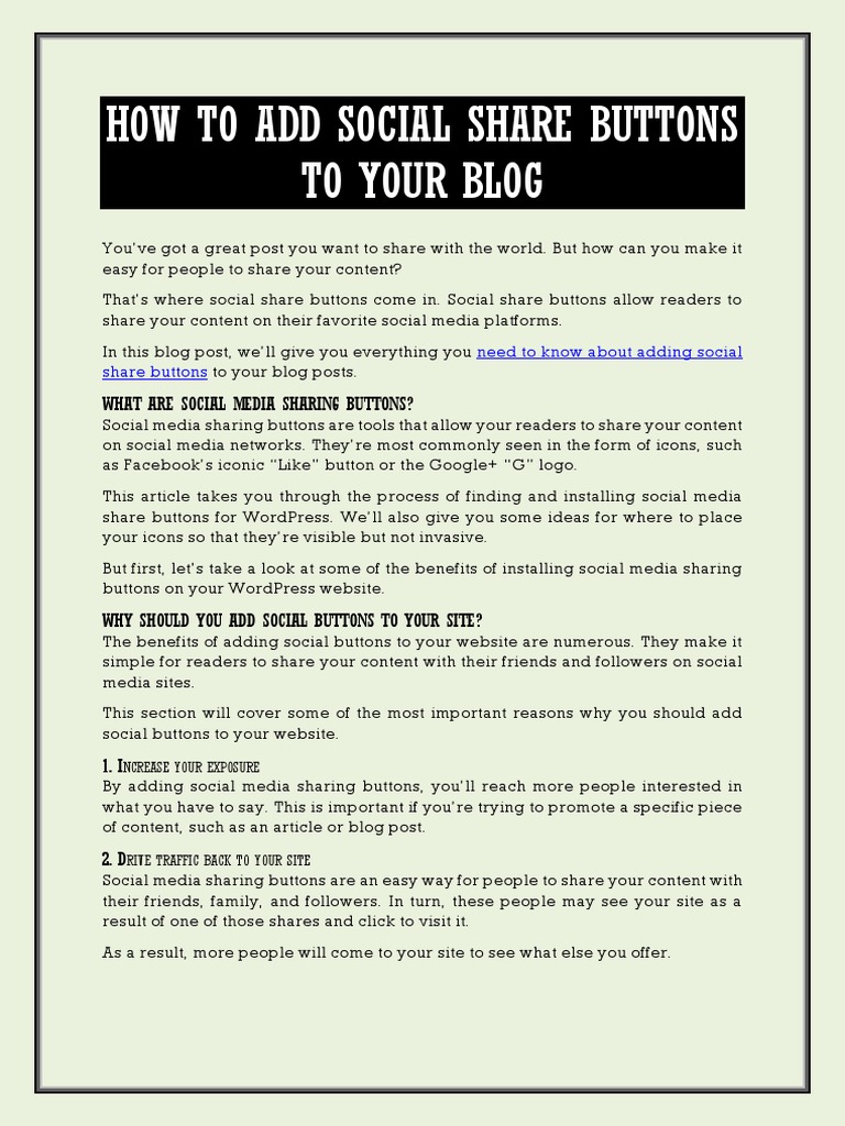 How To Add Social Share Buttons To Your Blog | PDF | Word Press ...