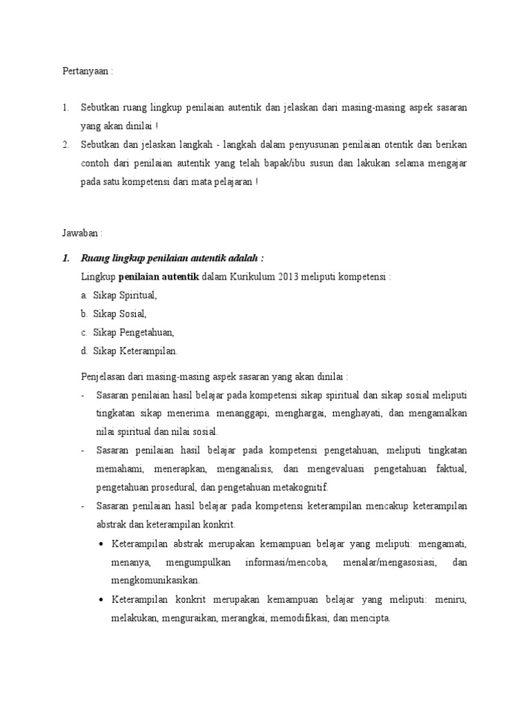 Penilaian Autentik dalam Kurikulum 2013 | PDF