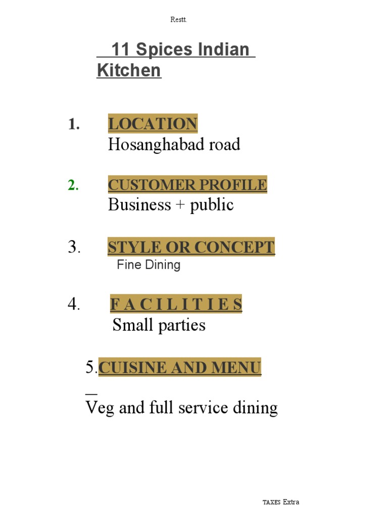 11 Spices Indian Kitchen PDF Indian Cuisine Capsicum