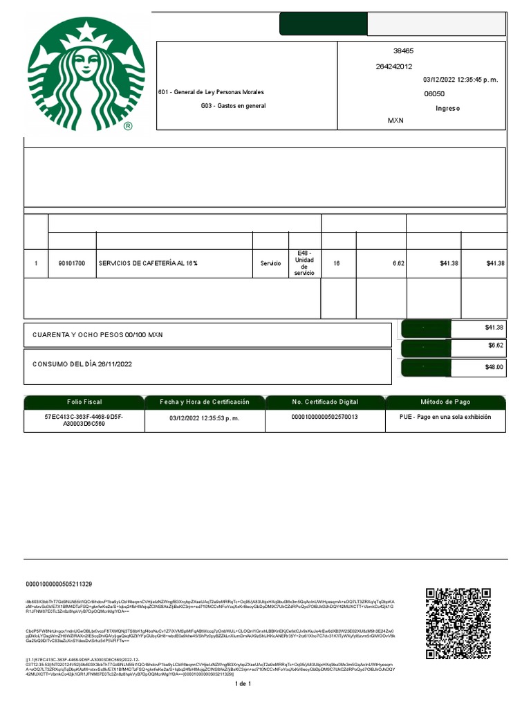 Factura Starbuskcs | PDF | Factura | Economias