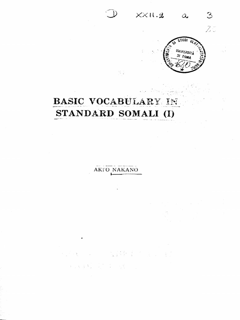 Basic Vocabulary in Standard Somali (I) | PDF