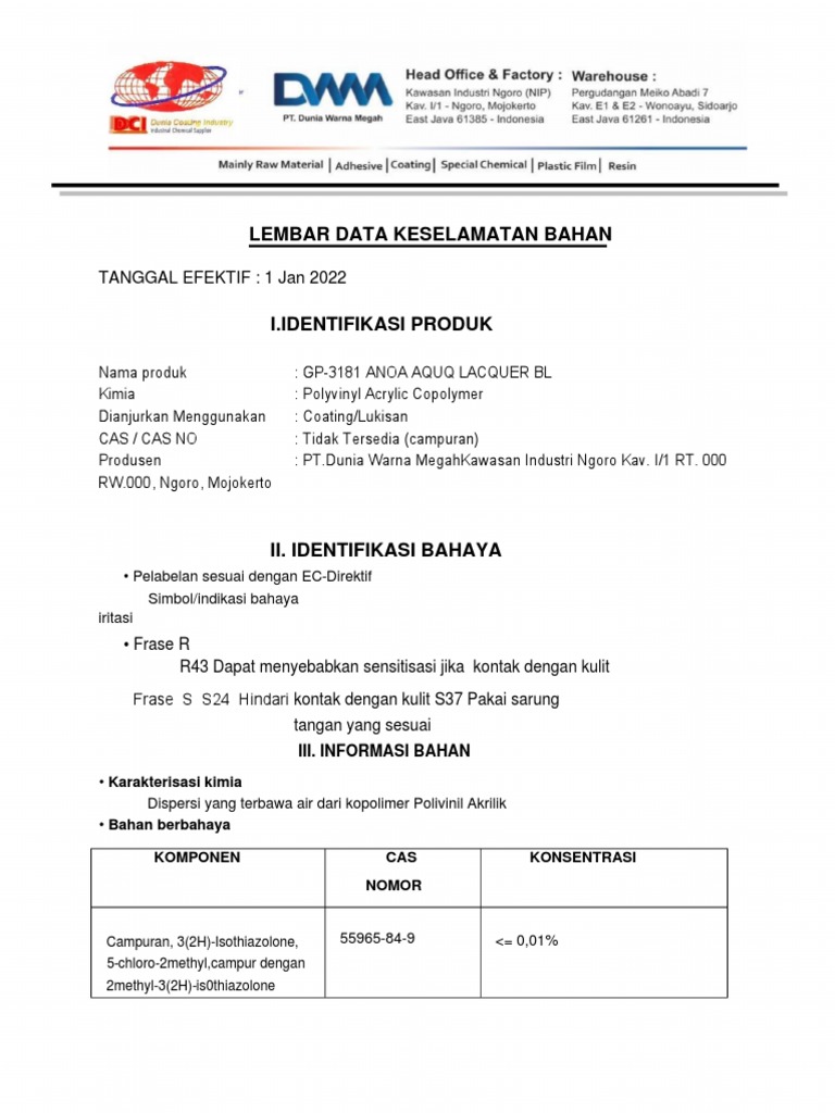 MSDS WB Aqua Lacquer (Id) PDF