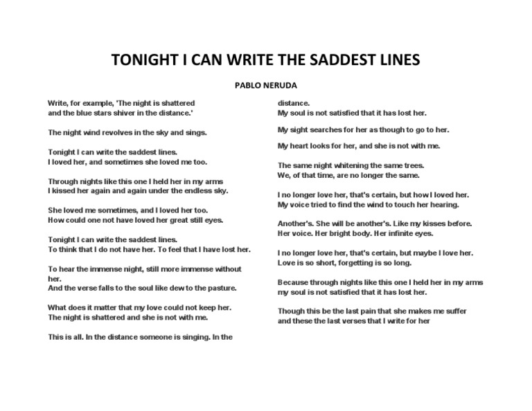 Tonight i can write the saddest lines pdf
