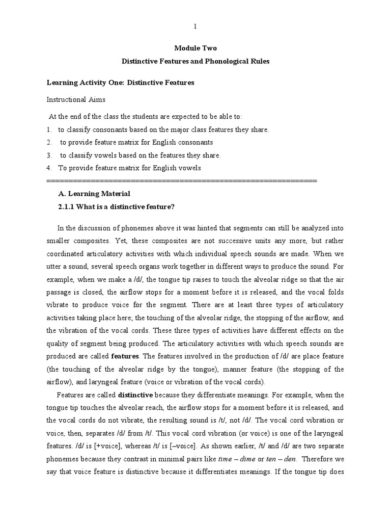 Distinctive Features in English Phonology | PDF | Vowel | Consonant