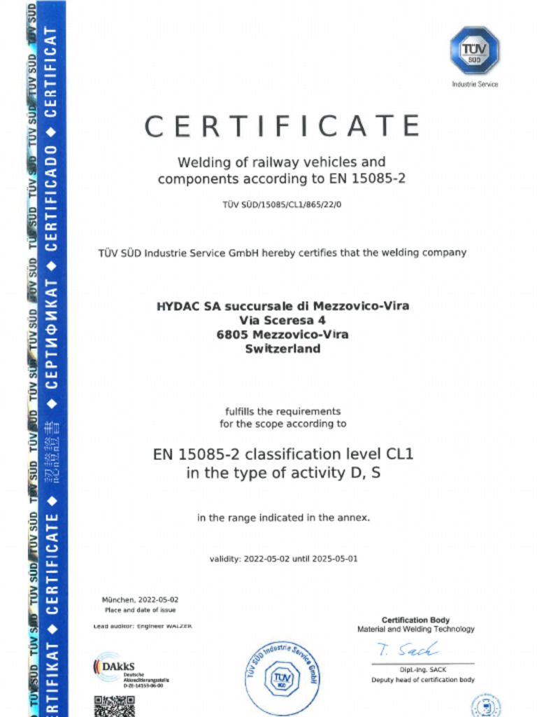 EN15085-2 CL1 Welding of Railway Vehicles and Components | PDF