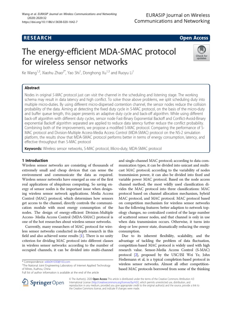 The Energy-Efficient MDA-SMAC Protocol | Download Free PDF | Computer ...
