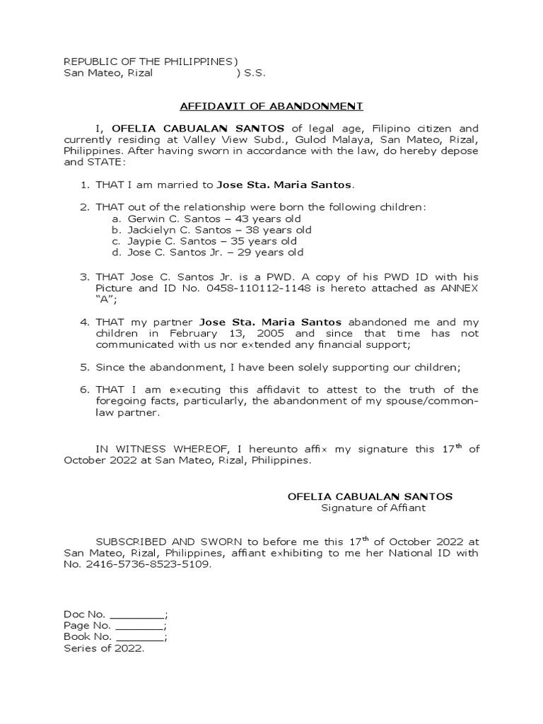 Affidavit of Abandonment (PWD) | PDF